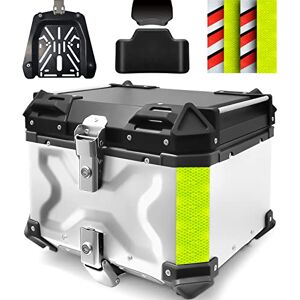 VOKKA Top Case Moto, 45L Bagages étanches pour Motos. Coffres Moto pour Rangement Casques, avec Serrure de Sécurité, Top Case pour Scooter avec Dossier de Passager et Plaque de Base (Argenté) - Publicité