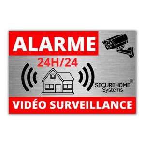 SecureHome Systems Lot de 8 autocollants effet alu dissuasifs vol Alarme + Vidéo-surveillance 24h/24- Haute qualité, résistance pluie et UV 8,5x5,5cm - Publicité