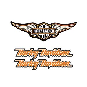 SUPER FABRIQUE Stickers rétro réfléchissant pour Casque de Moto Hommage à Harley Davidson Pack Ailes et latéraux Orange (3 Stickers) - Publicité