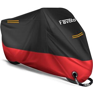 Favoto Housse de Protection Imperméable pour Moto Couverture 210D avec Bande Réfléchissante Résistant aux Poussière Pluie Neige UV Vent Soleil Déjections d'oiseaux, 265x105x125cm Noir+Rouge - Publicité