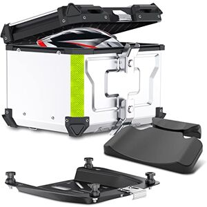 OMOCAS Top Case Moto, 55L Bagages étanches pour Motos. Coffres Moto pour Rangement Casques, avec Serrure de Sécurité, Top Case pour Moto avec Dossier de Passager et Plaque de Base (Argenté) - Publicité