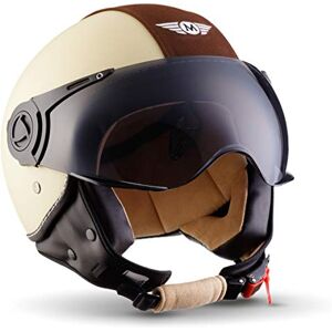 MOTO Helmets H44 Bobber Vintage Chopper Demi-Jet Helmet Scooter Chopper Pilot Retro Biker Vespa Moto Mofa Casque Jet Cruiser, Beige, XS (53-54cm) - Publicité