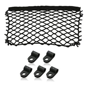 Alpha Filet de Rangement en Maille,375 x 250 mm Filet de Bagages Fixe avec 4 Clips de Fixation, Filet de Rangement élastique,Filet de Bagages Fixe Les Bagages, Petits et Moyens Objets Noir - Publicité