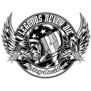 SUPER FABRIQUE Stickers rétro réfléchissant pour Casque Harley Davidson Legend Never Die - Publicité