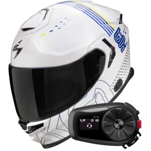 Scorpion Exo GT SP Air Techlane White Blue Yellow fluo + Kit Bluetooth 5S Solo - Publicité