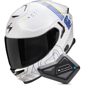 Scorpion Exo GT SP Air Techlane White Blue Yellow fluo + Kit Bluetooth BT Mini - Publicité