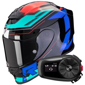 Scorpion Exo R1 Evo Air Blaze Black Blue Red + Kit Bluetooth 5S Solo