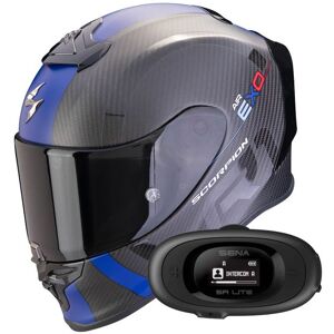 Scorpion Exo R1 Evo Carbon Air MG Matt Black Blue + Kit bluetooth 5R Lite Solo