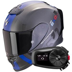 Scorpion Exo R1 Evo Carbon Air MG Matt Black Blue + Kit Bluetooth 5S Solo - Publicité