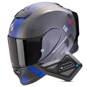 Scorpion Exo R1 Evo Carbon Air MG Matt Black Blue + Kit Bluetooth BT Mini - Publicité