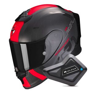 Scorpion Exo R1 Evo Carbon Air MG Matt Black Red + Kit Bluetooth BT Mini