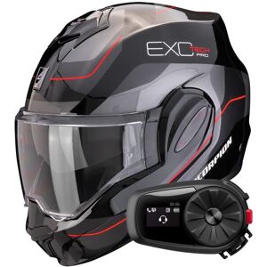 Scorpion Exo Tech Evo Pro Commuta Black Silver Red + Kit Bluetooth 5S