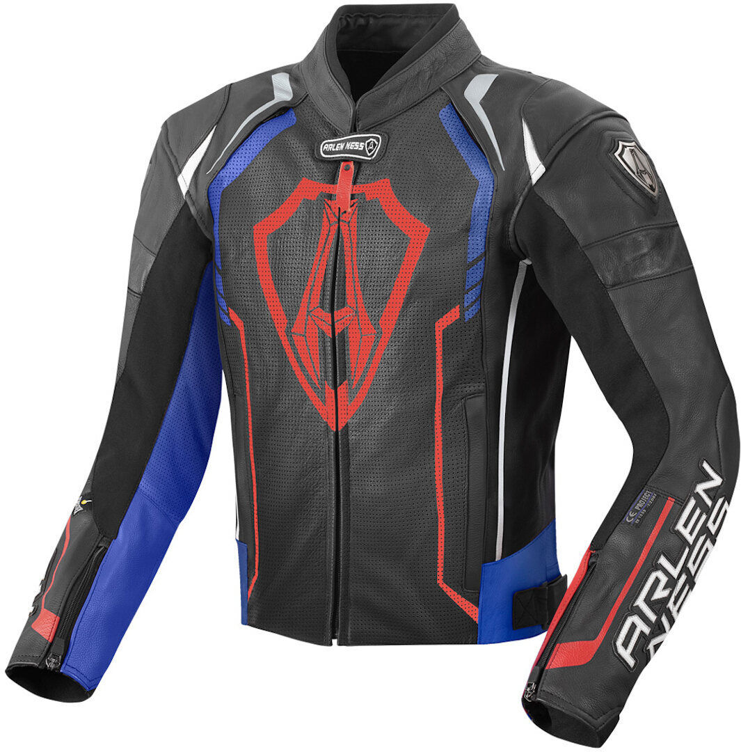 Arlen Ness Track Veste en cuir de moto Noir Rouge Bleu taille : 50