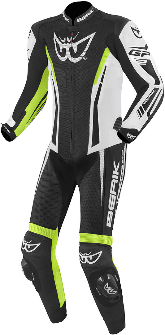 Berik Monza One Piece Motorcycle Leather Suit  - Black White Yellow