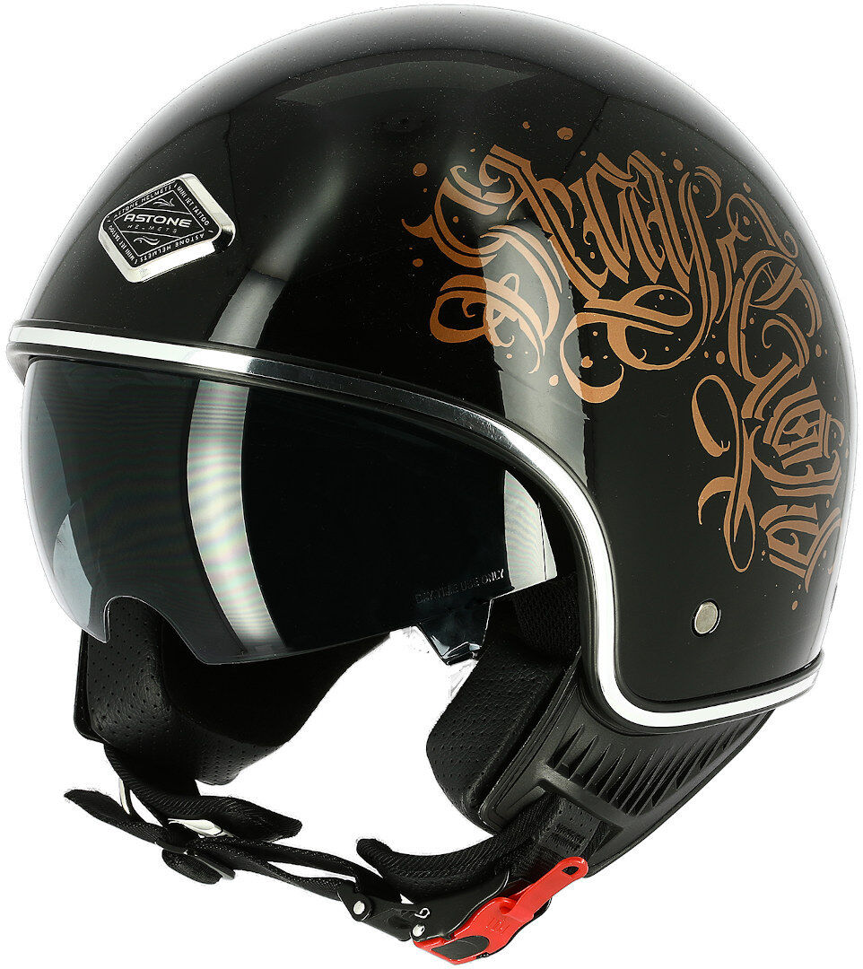 Astone Black Letters Jet Helmet  - Black