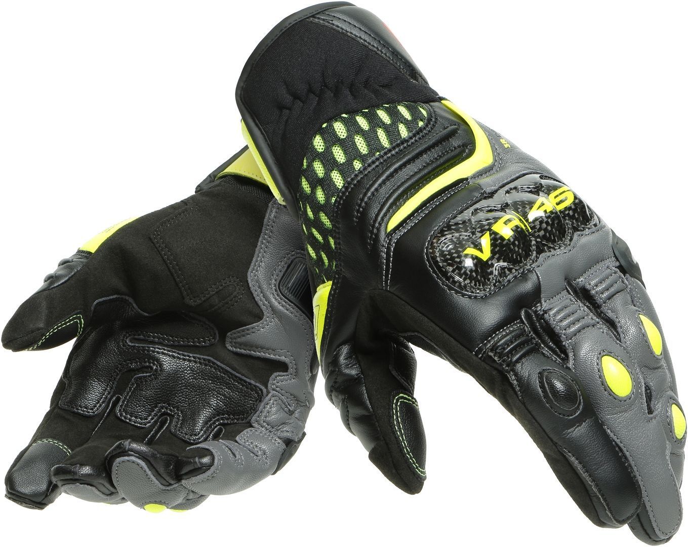 Dainese Vr46 Sector Perforated Motorcycle Gloves  - Black Grey Yellow