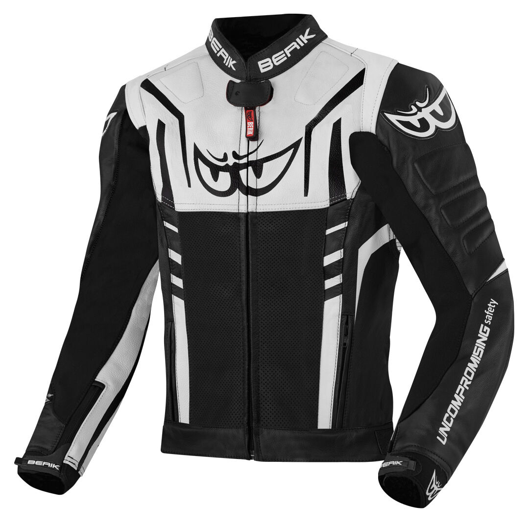 Berik Striper Motorcycle Leather Jacket  - Black White