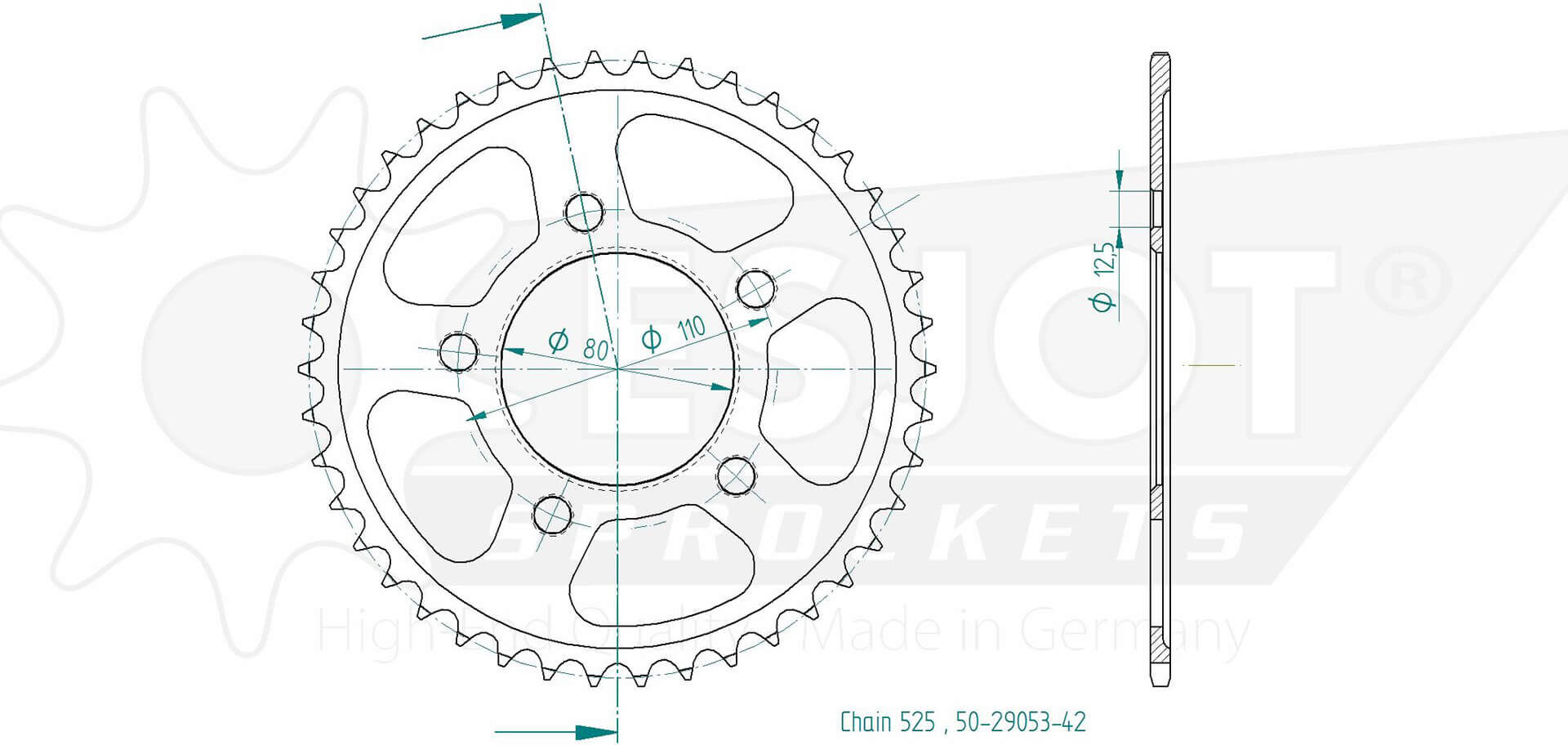 Esjot Sprocket, 42 Teeth, Steel 525 Pitch  - Silver