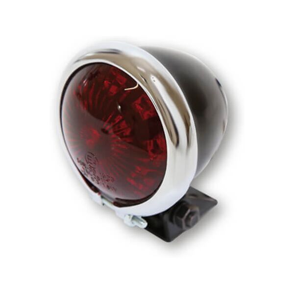 shin yo led taillight bates style, alloggiamento nero con telaio cromato, vetro rosso nero