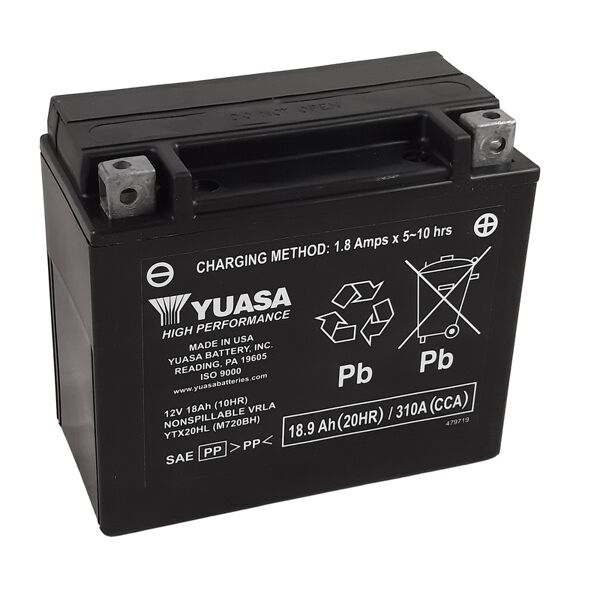 yuasa batteria  w/c attivata in fabbrica senza manutenzione - ytx20hl fa batteria ad alte prestazioni esente da manutenzione