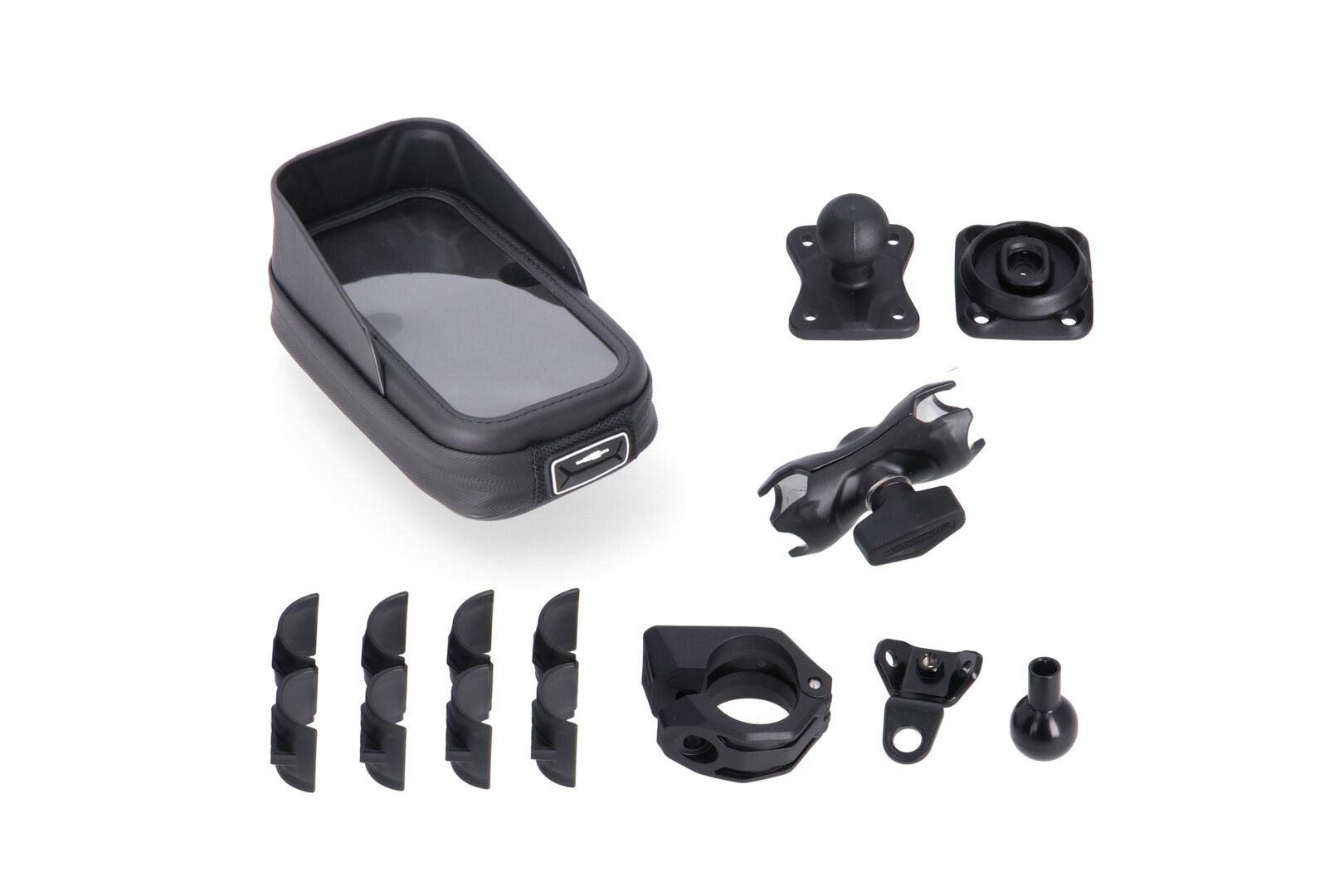 SW-Motech Kit di montaggio GPS universale con custodia per telefono - Braccio di presa da 2", per filettatura manubrio/specchietto