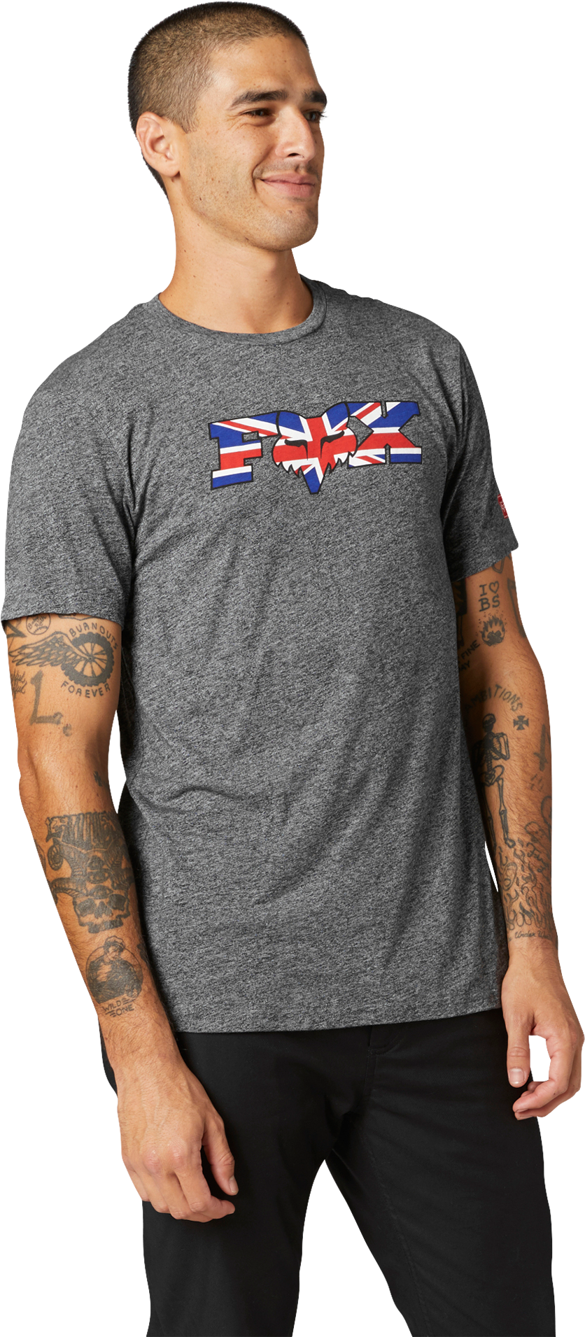 FOX T-Skjorte FOX UK Flag SS Premium Heather Grafitt oransje