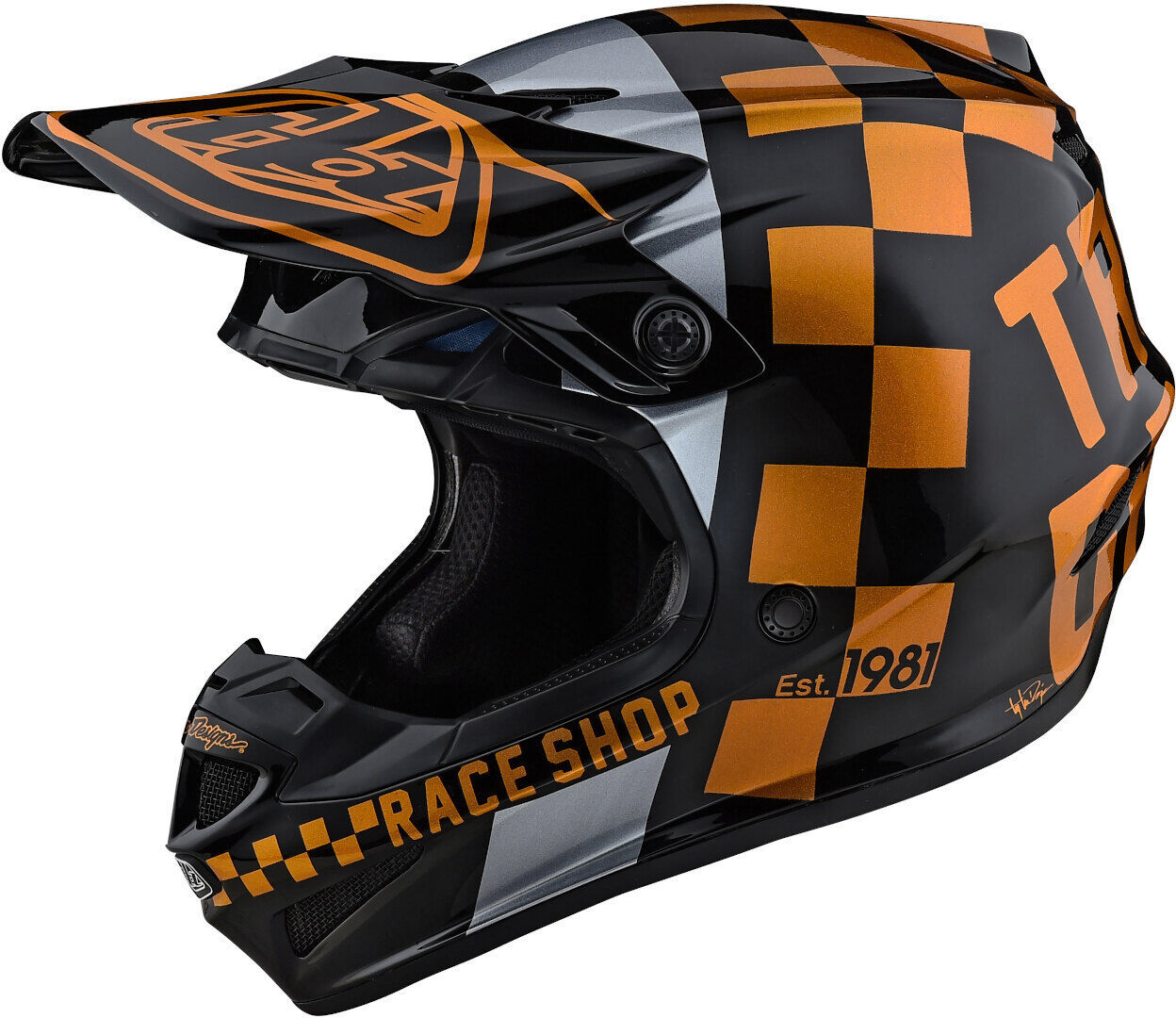 Troy Lee Designs SE4 PA Checker Motocross Hjelm XS Svart Gull