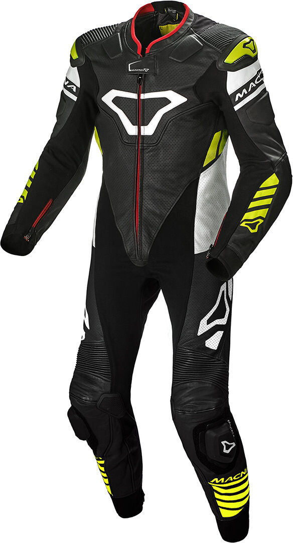 Macna Tracktix Ett stykke perforert motorsykkel skinn dress 46 Svart Hvit Gul
