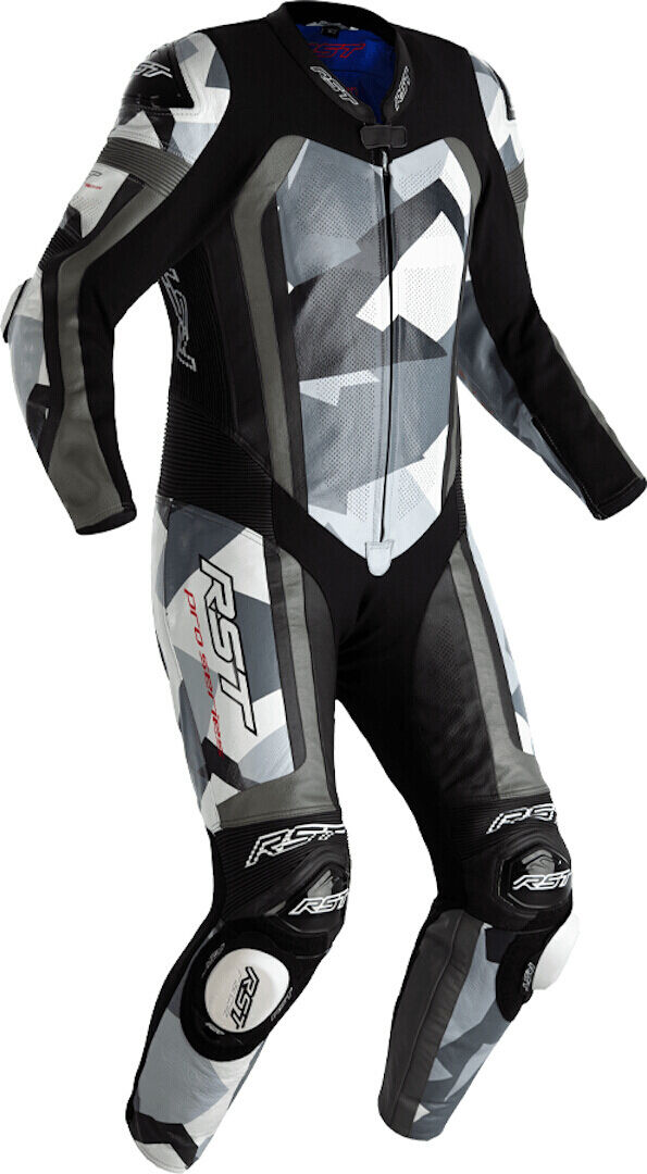 RST Pro Series Airbag One Piece Motorcycle Leather Suit Airbag ett stykke motorsykkel skinn dress S Svart Grå Hvit