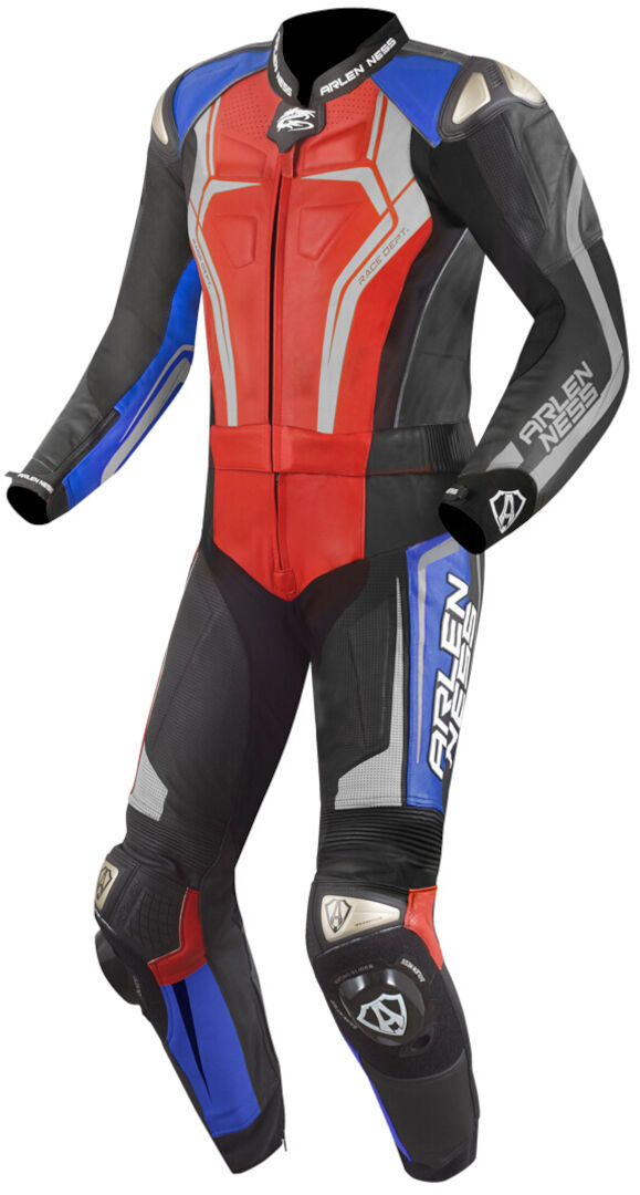 Arlen Ness Race-X todelt motorsykkel skinn dress 48 Svart Rød Blå
