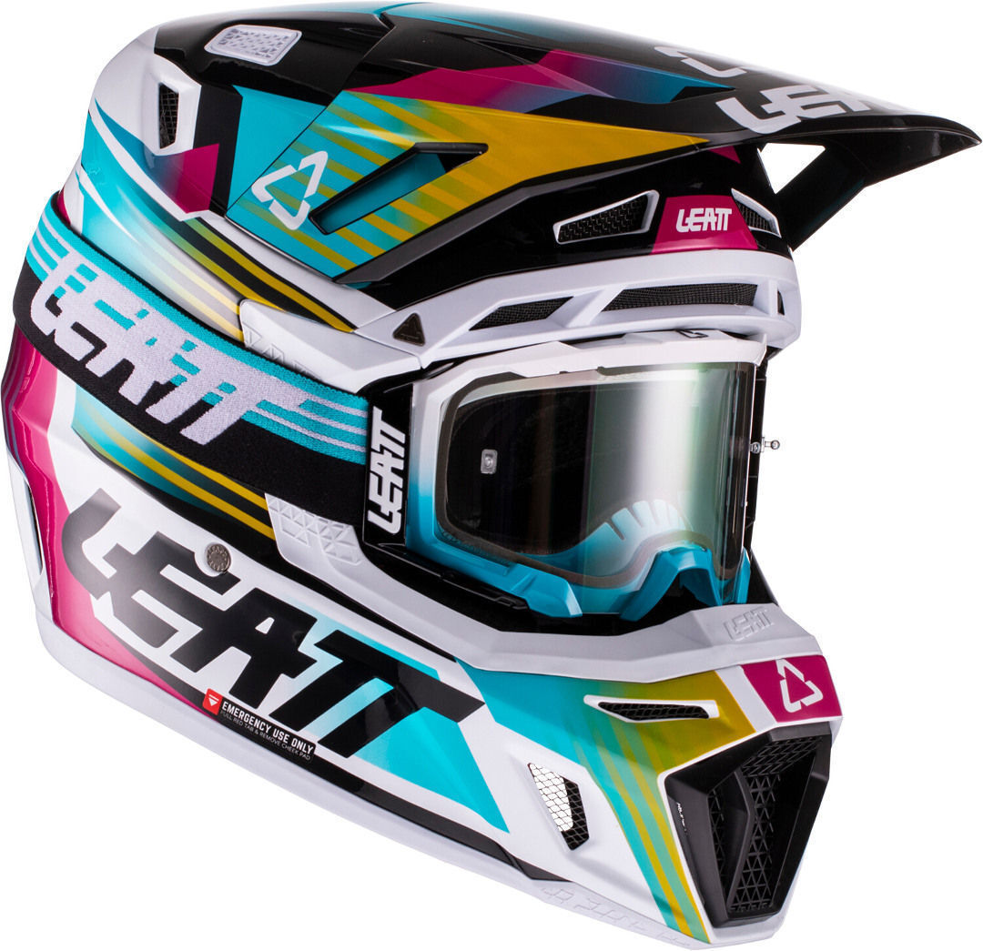 Leatt Moto 8.5 V22 Composite Motocross hjelm med vernebriller XS Hvit Blå