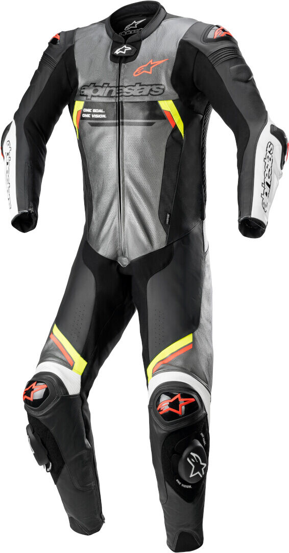 Alpinestars Missile V2 Ignition One Piece Motorcycle Leather Suit ett stykke motorsykkel skinn dress 56 Svart Grå