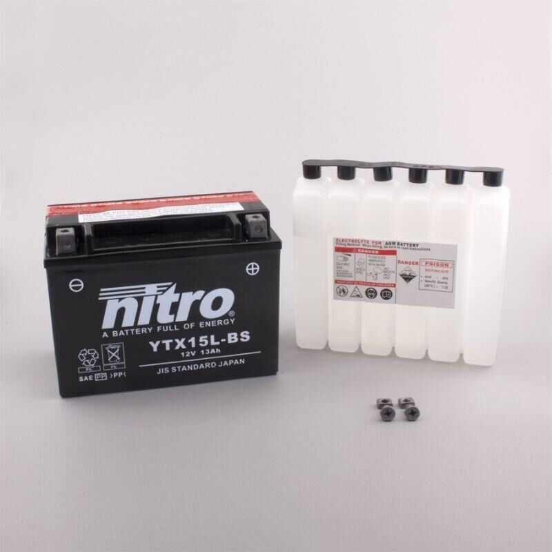 Nitro Ytx15l-Bs - 12v Atv/mc/snøscooter Batteri 12v, 13ah, 173x86x130, Syreflaske Agm
