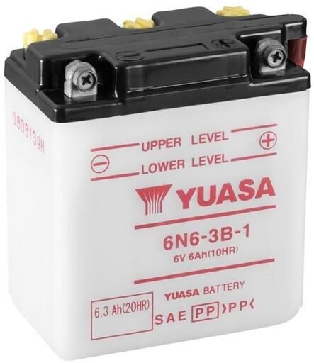 Yuasa 6n6-3b-1 - 6v Atv/mc/snøscooter Batteri 6 Volt, 6 Ah, Inkl. Syreflaske