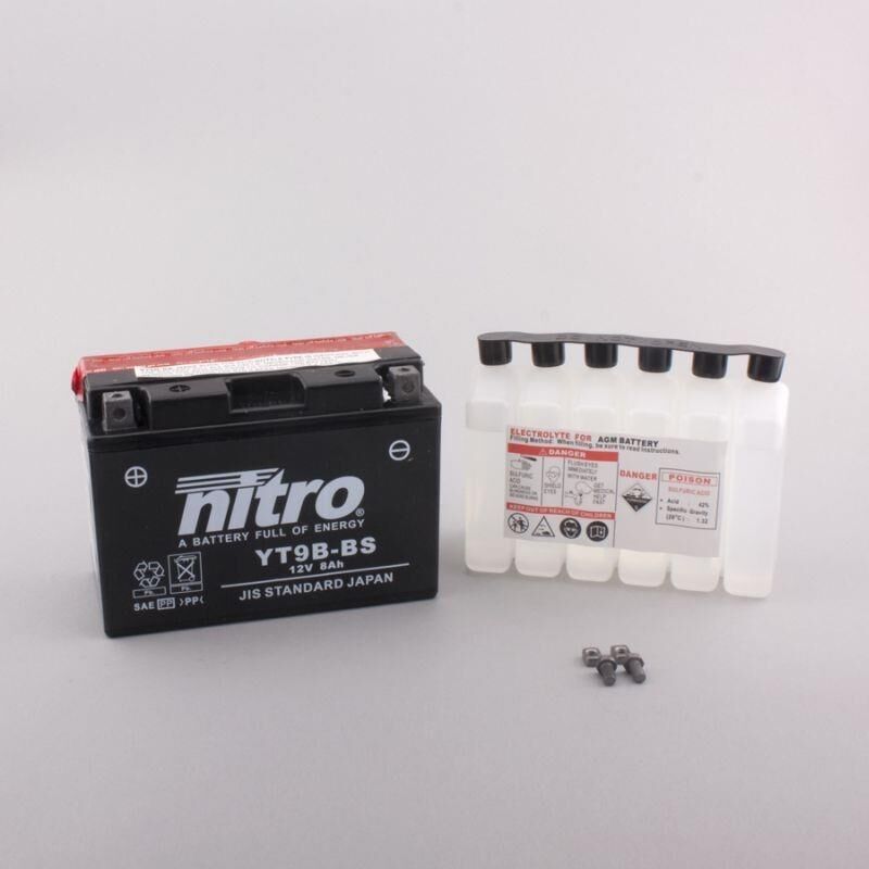 Nitro N-Yt9b-Bs - 12v Atv/mc/snøscooter Batteri 12v, 8ah, 150x70x105, Syreflaske Agm