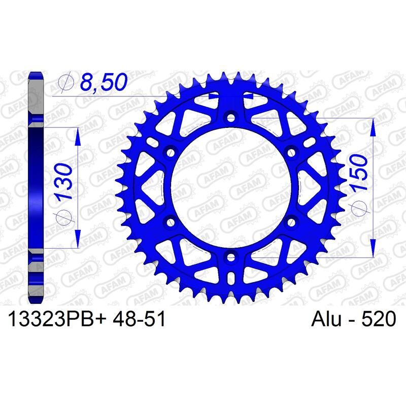 Afam Bakdrev, Alu#520 Sc Blå- Yamaha 49t Ttr230/wr125/250/400/450,Yz125/250/400++   49