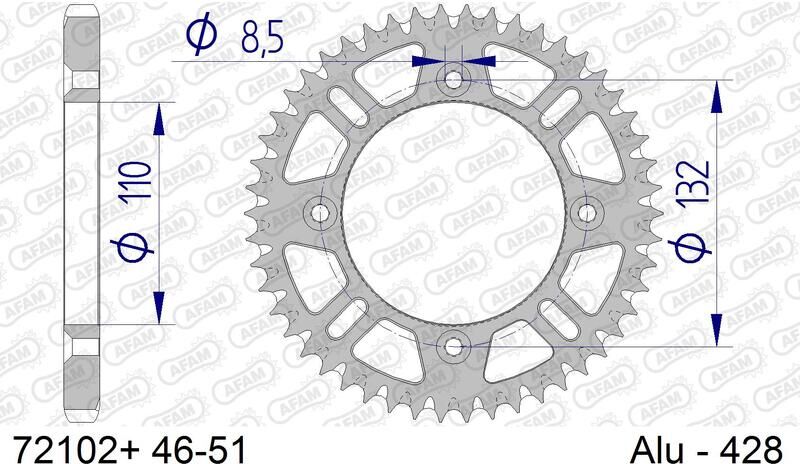 DC-Chains Afam Bakdrev, Alu#428 Sc- Hq/ktm, 47t Tc85 2014-> , Sx150 04-06, Sx85 03->   47