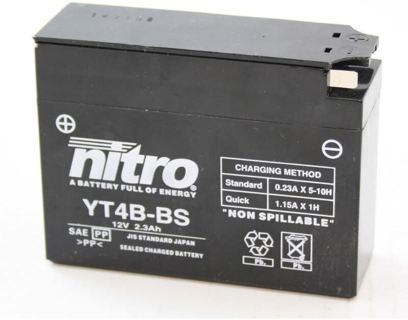 Nitro Yt4b-Bs - 12v Atv/mc/snøscooter Batteri 12v, 2.3ah, 113x38x87, Syreflaske, Agm