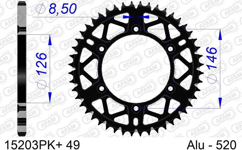 Afam Bakdrev, Alu#520 S/c- Suzuki, 48t Dr/drz/rm/rmx/rmz, Svart   48