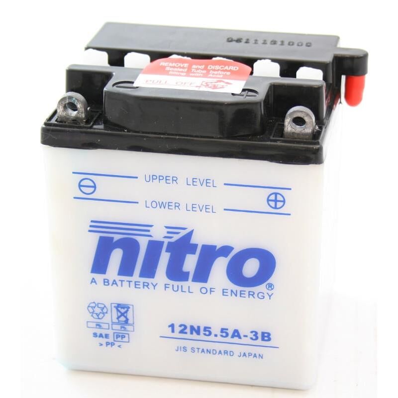 Nitro 12n5.5a-3b - 12v Atv/mc/snøscooter Batteri 12v, 5.5ah, 104x91x115, Syreflaske