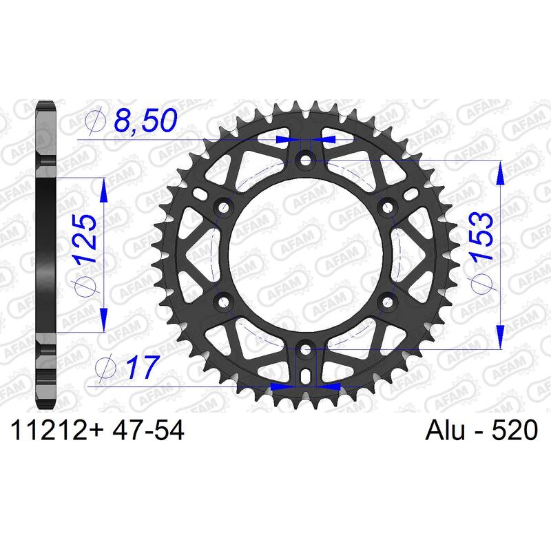 Afam Bakdrev, Alu#520 S/c , Honda, 54t Crf125/250/450, Cr 125/230/250/450,Xr650   54