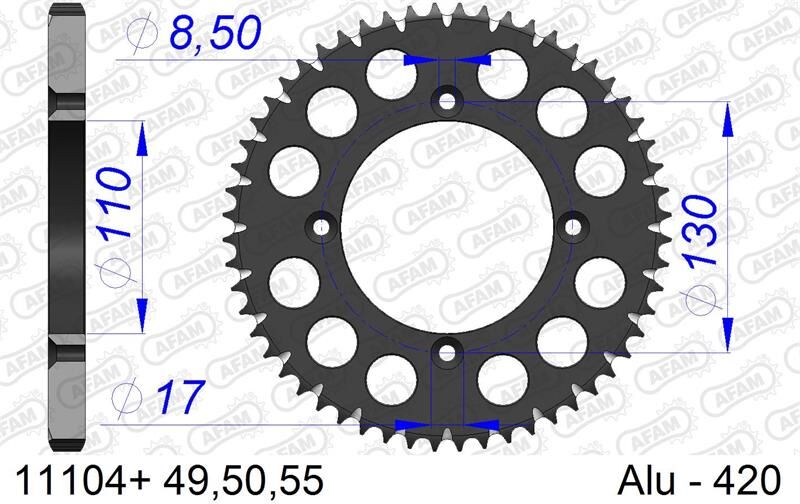 Afam Bakdrev, Alu #420,Sc- Honda Cr, 55t Cr80 96-02, Cr85 05-07   55