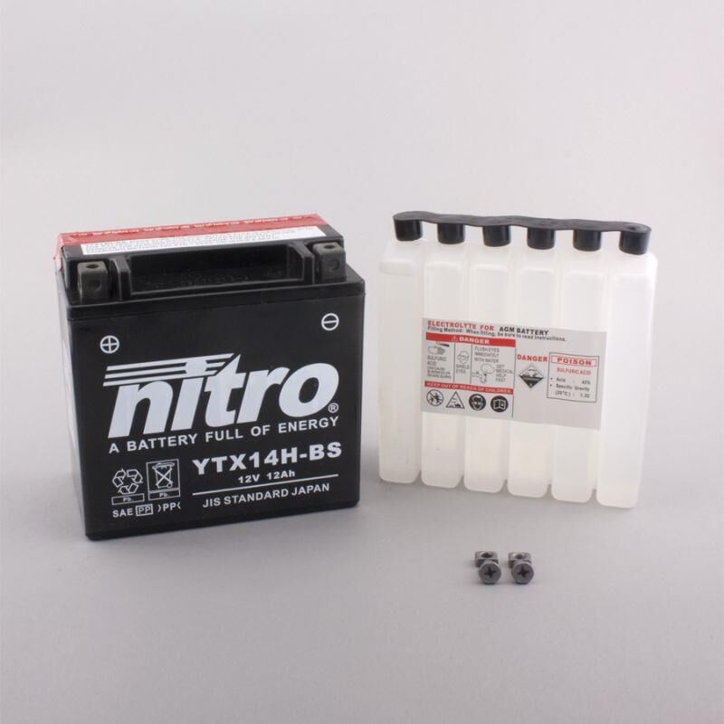 Nitro Ytx14h-Bs - 12v Atv/mc/snøscooter Batteri 12v, 12ah, 150x87x145, Syrepakke, Agm