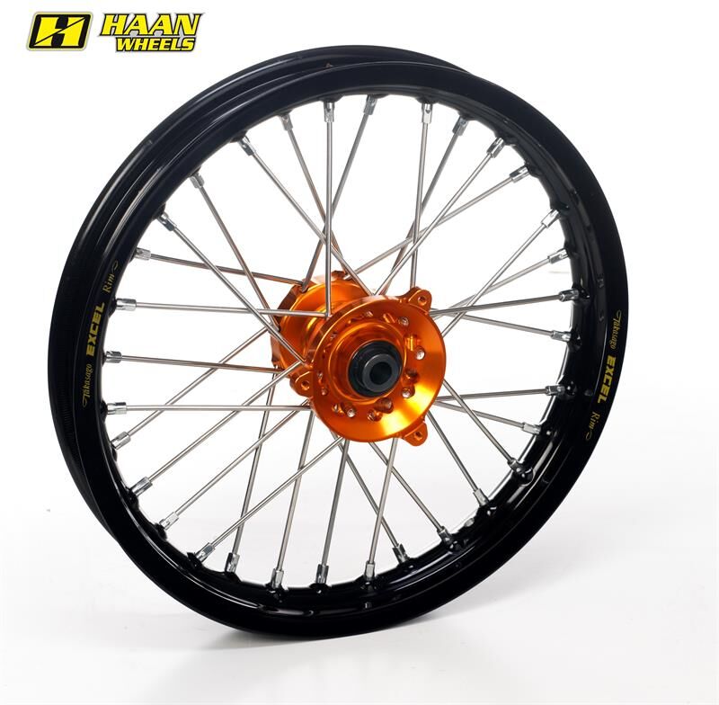 Haan Wheels Haan Framhjul 17x3,50 - Ktm/hq/husaberg Svart Ring/eiker, Oransje Nav/nippler