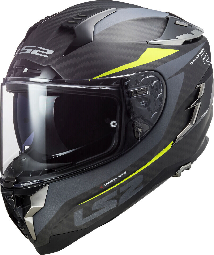 Photos - Motorcycle Helmet LS2 Ff327 Challenger Drone Carbon Helmet Unisex Grey Yellow Size: S 103277 