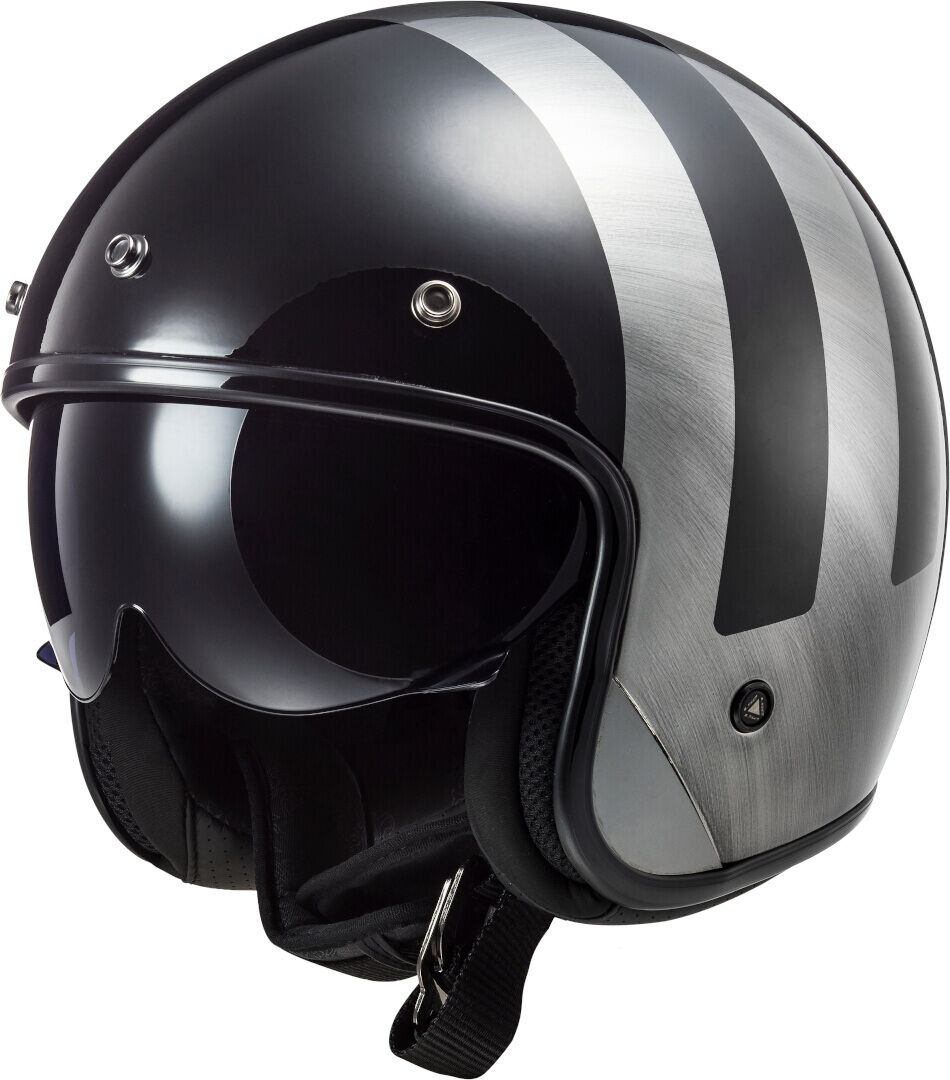 Photos - Motorcycle Helmet LS2 Of601 Bob Lines Jet Helmet Unisex Black Silver Size: Xl 306012008xl 