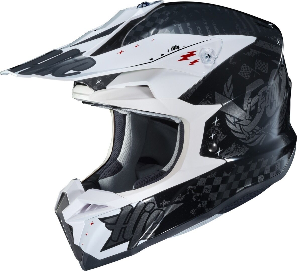 Photos - Motorcycle Helmet HJC I50 Artax Motocross Helmet Unisex Black White Silver Size: L 17990509 