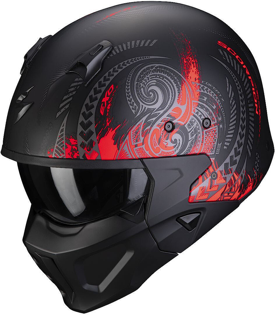 Photos - Motorcycle Helmet Scorpion Covert-X Tattoo Helmet Unisex Black Red Size: Xs 54 55 863942402 