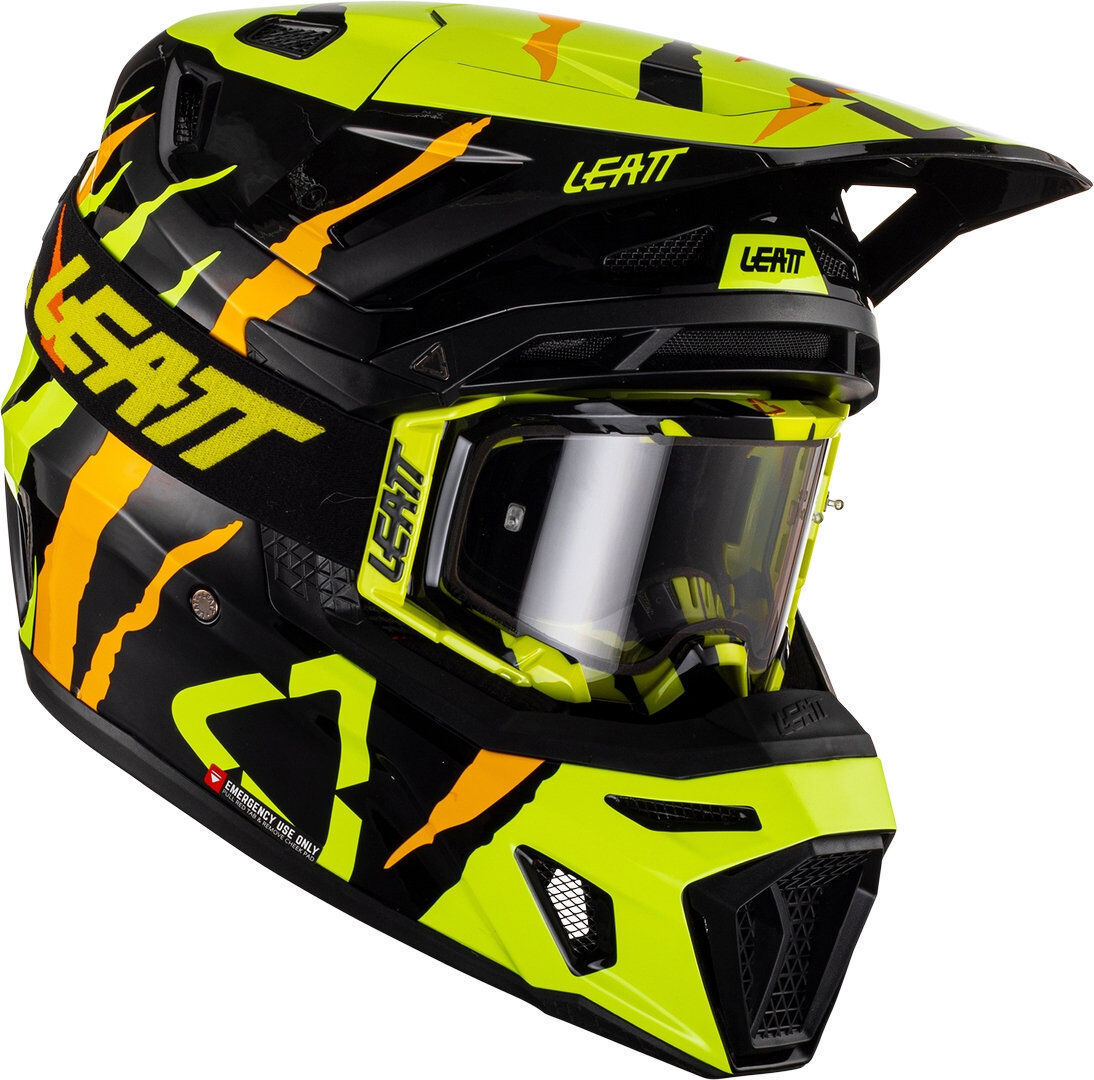 Photos - Motorcycle Helmet Leatt 8.5 Tiger Motocross Helmet With Goggles Unisex Black Yellow Size: L 