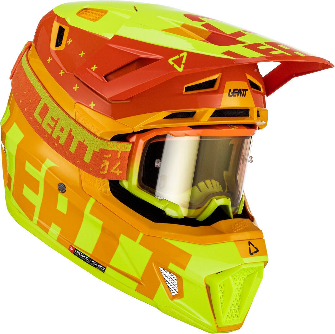 Photos - Motorcycle Helmet Leatt 7.5 Tricolor Motocross Helmet With Goggles Unisex Yellow Orange Size 